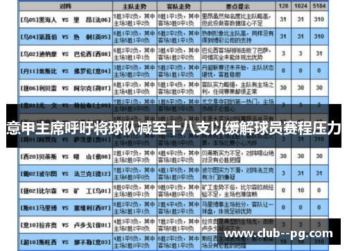 意甲主席呼吁将球队减至十八支以缓解球员赛程压力